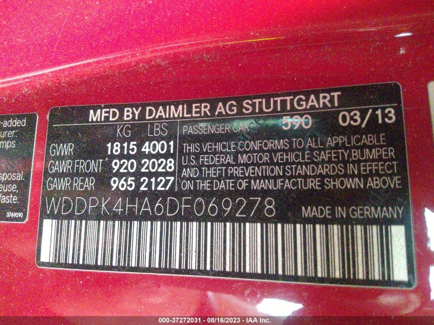 2013 MERCEDES-BENZ SLK-CLASS SLK 250 - WDDPK4HA6DF069278