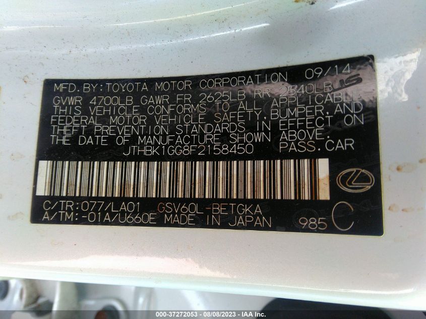 2015 LEXUS ES 350 - JTHBK1GG8F2158450