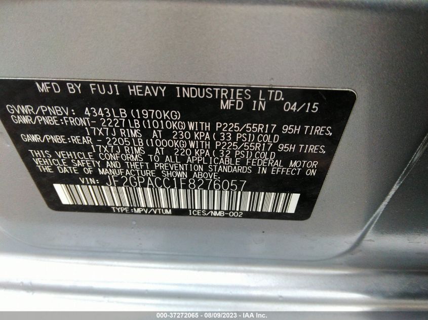 2015 SUBARU XV CROSSTREK PREMIUM - JF2GPACC1F8276057