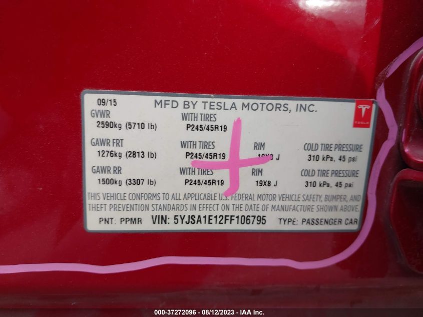 2015 TESLA MODEL S - 5YJSA1E12FF106795