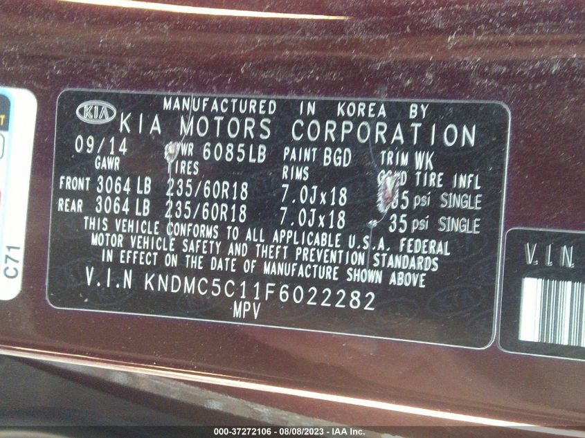 2015 KIA SEDONA EX - KNDMC5C11F6022282