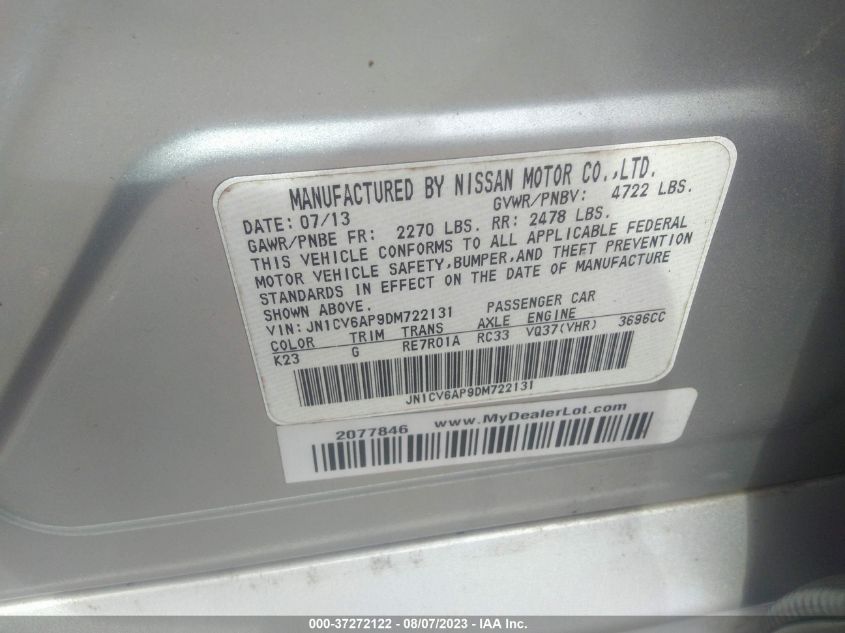 2013 INFINITI G37 SEDAN JOURNEY JN1CV6AP9DM722131
