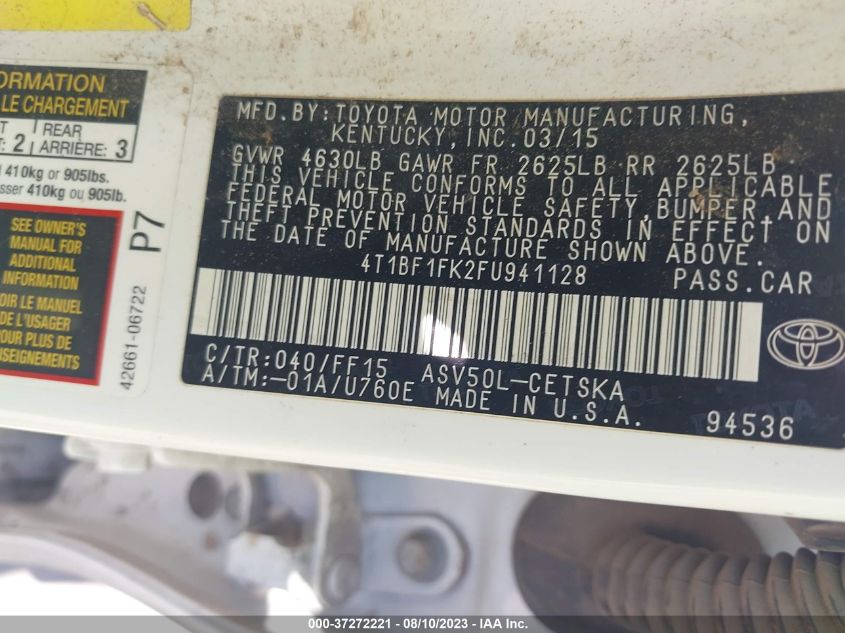 2015 TOYOTA CAMRY XLE/SE/LE/XSE - 4T1BF1FK2FU941128
