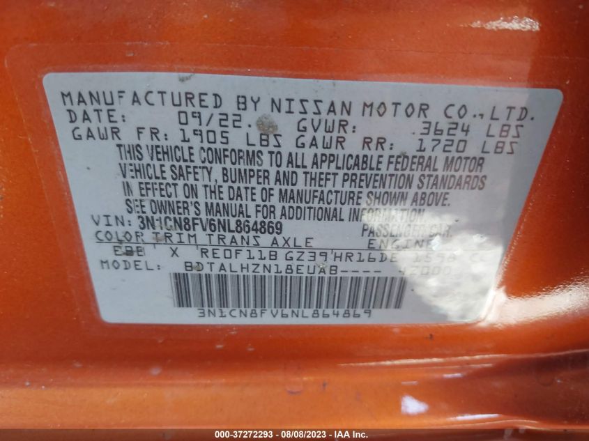 2022 NISSAN VERSA SR - 3N1CN8FV6NL864869