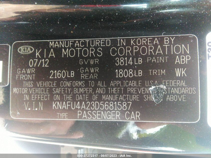 2013 KIA FORTE EX - KNAFU4A23D5681587