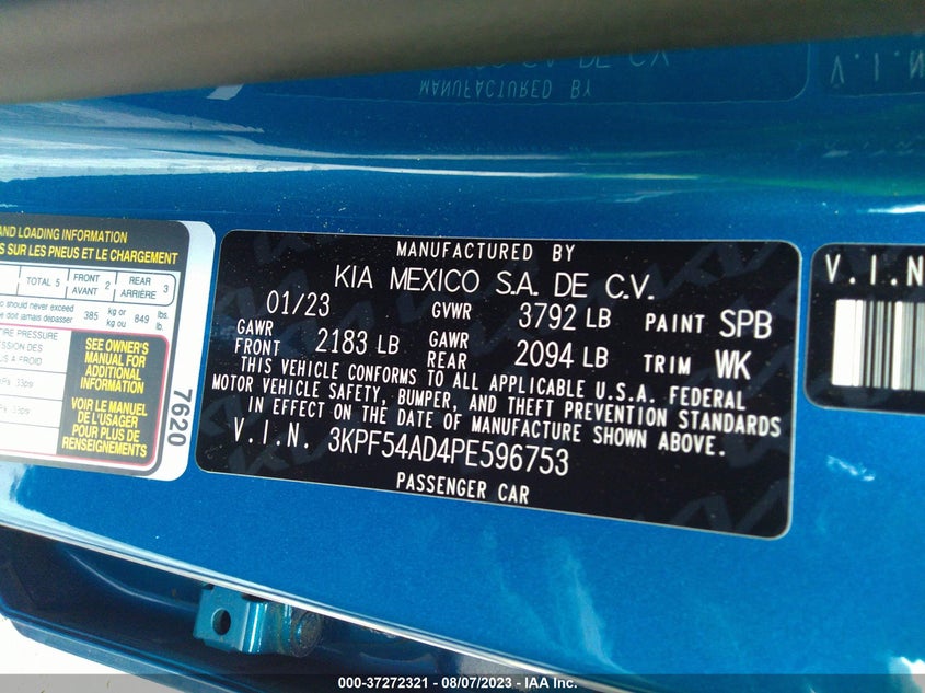 VIN 3KPF54AD4PE596753 2023 KIA FORTE GT-LINE