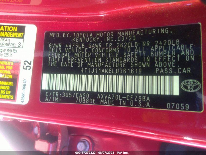 2020 TOYOTA CAMRY SE - 4T1J11AK6LU361619