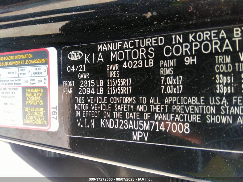 2021 KIA SOUL S - KNDJ23AU5M7147008