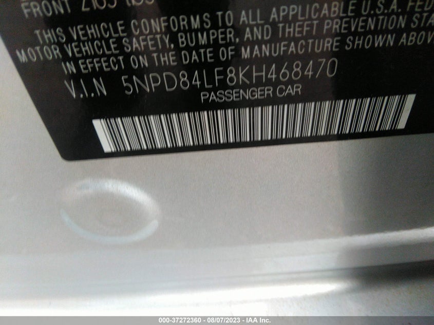 VIN 5NPD84LF8KH468470 2019 HYUNDAI ELANTRA SEL