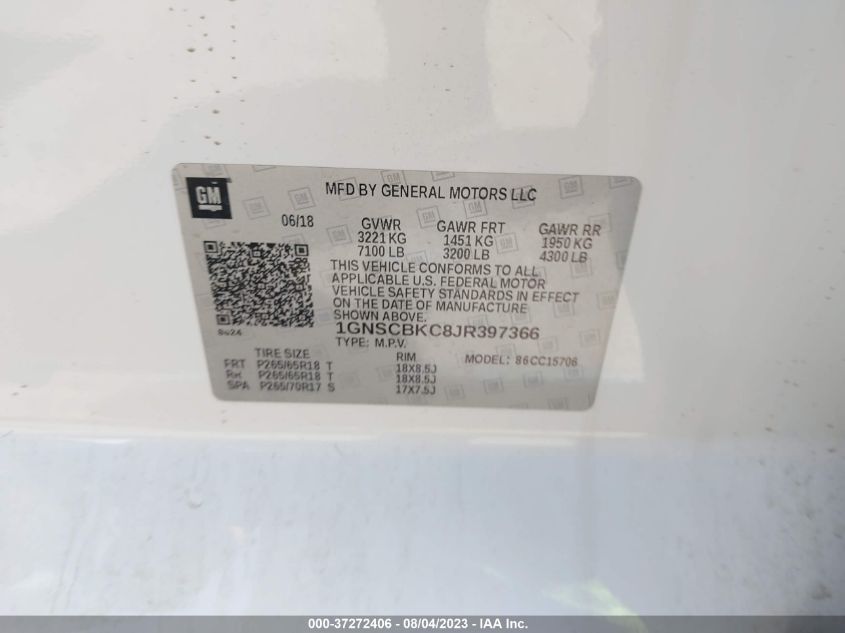 2018 CHEVROLET TAHOE C1500 LT - 1GNSCBKC8JR397366