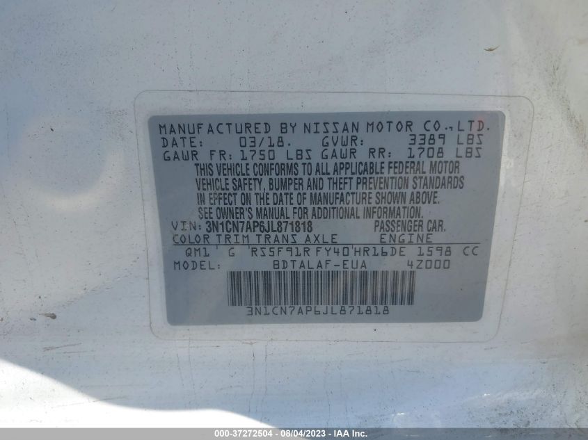 2018 NISSAN VERSA SEDAN S - 3N1CN7AP6JL871818