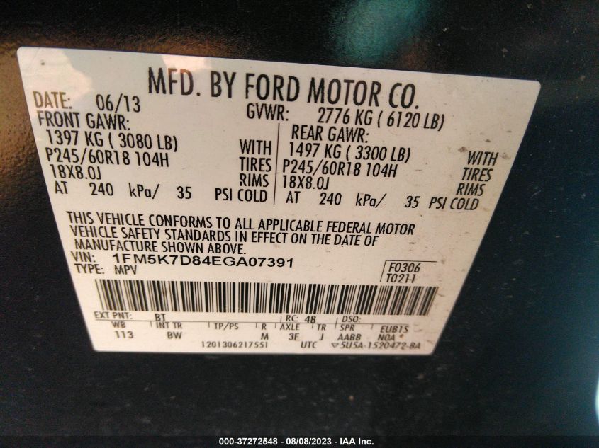 2014 FORD EXPLORER XLT - 1FM5K7D84EGA07391