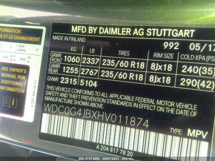 2017 MERCEDES-BENZ GLC GLC 300 - WDC0G4JBXHV011874