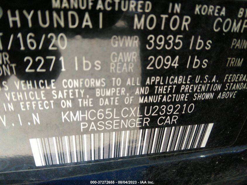 2020 HYUNDAI IONIQ HYBRID BLUE - KMHC65LCXLU239210