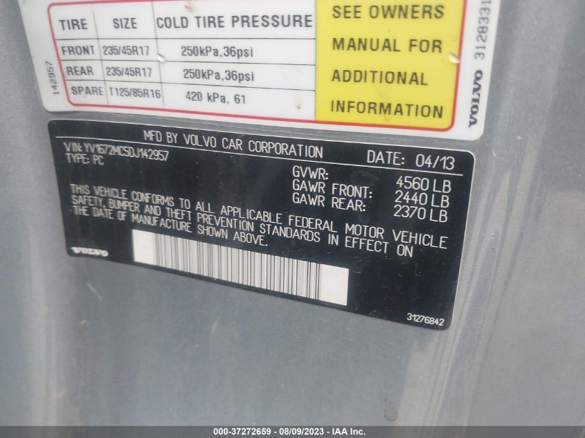 2013 VOLVO C70 T5 YV1672MC5DJ142957