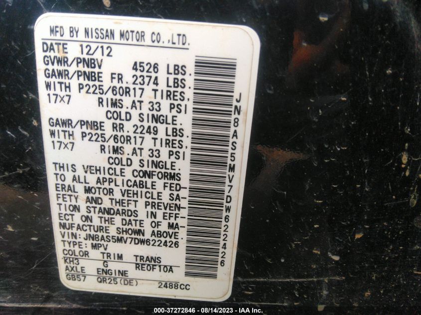 2013 NISSAN ROGUE SV - JN8AS5MV7DW622426