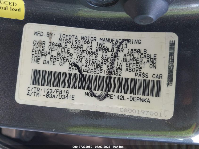 2013 TOYOTA COROLLA L/LE/S - 5YFBU4EE6DP195302