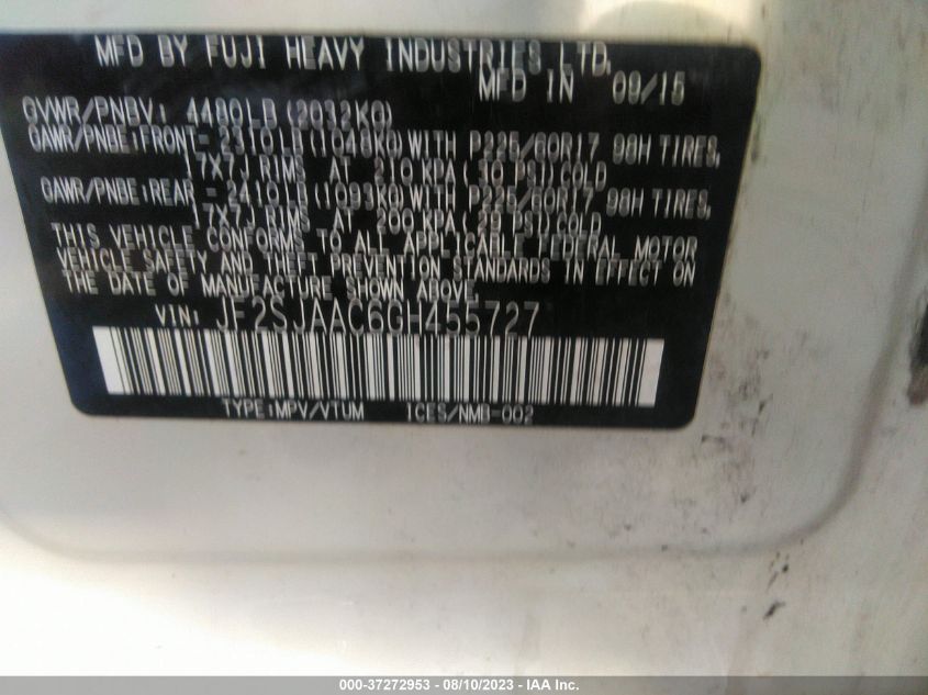 2016 SUBARU FORESTER 2.5I - JF2SJAAC6GH455727