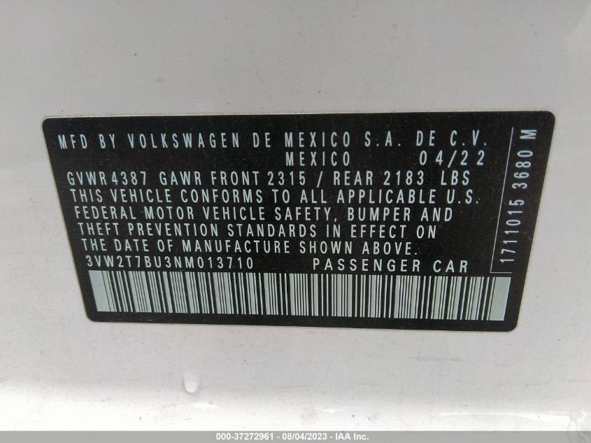 2022 VOLKSWAGEN JETTA GLI AUTOBAHN - 3VW2T7BU3NM013710