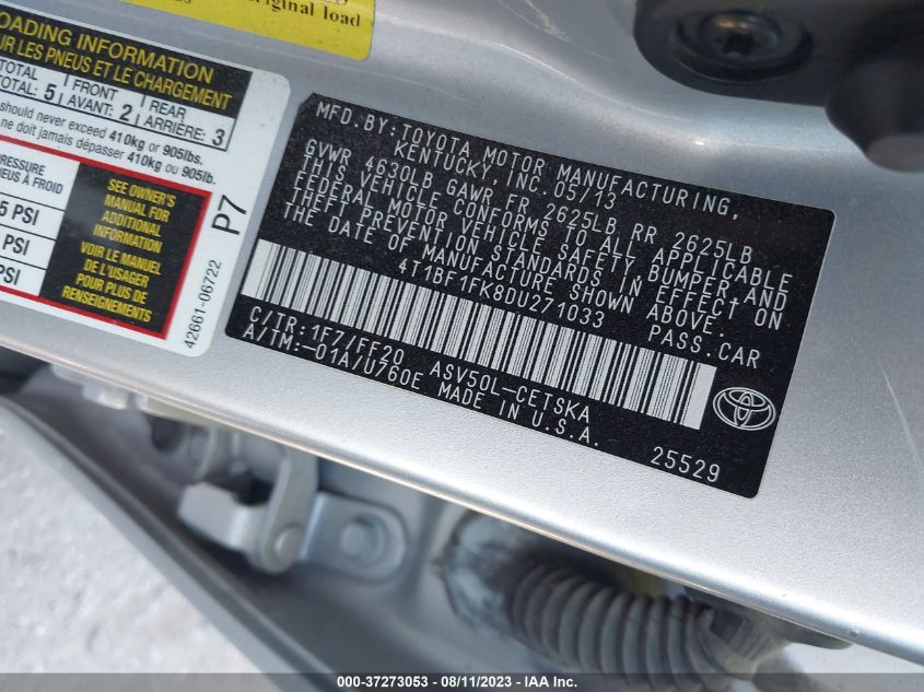 2013 TOYOTA CAMRY L/LE/SE/XLE - 4T1BF1FK8DU271033