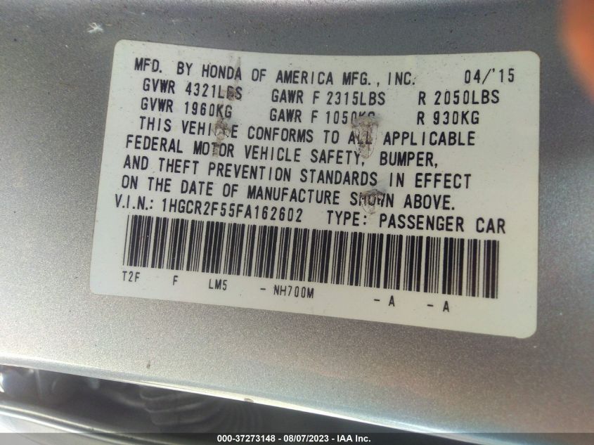 2015 HONDA ACCORD SEDAN SPORT - 1HGCR2F55FA162602