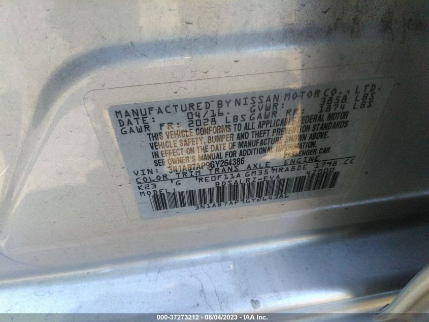 2016 NISSAN SENTRA SR/SL/S/SV/FE+ S - 3N1AB7AP9GY264386