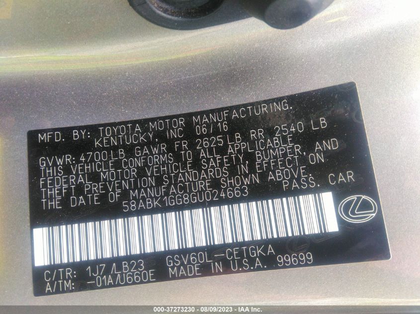 2016 LEXUS ES 350 - 58ABK1GG8GU024663