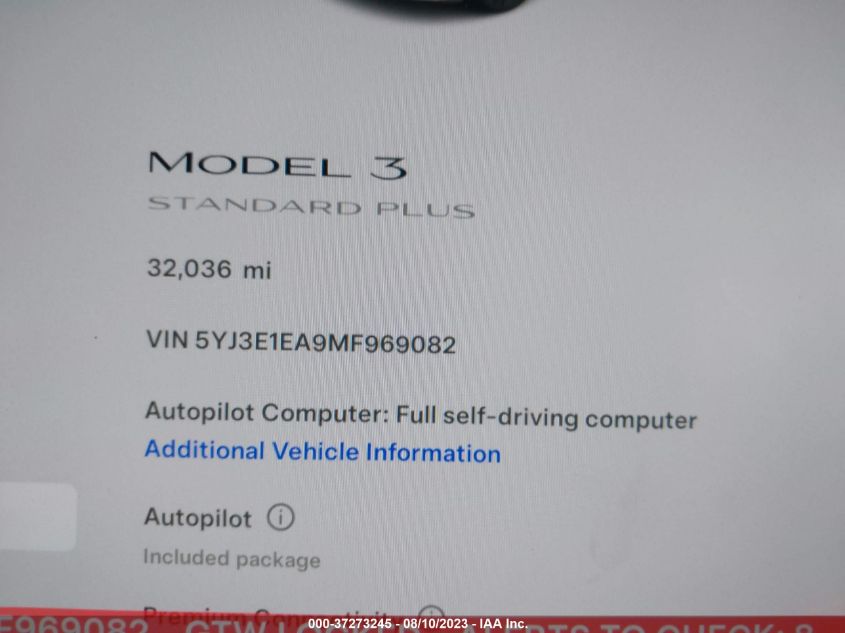 2021 TESLA MODEL 3 STANDARD RANGE PLUS - 5YJ3E1EA9MF969082