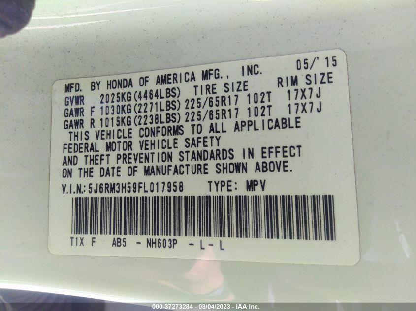 2015 HONDA CR-V EX - 5J6RM3H59FL017958