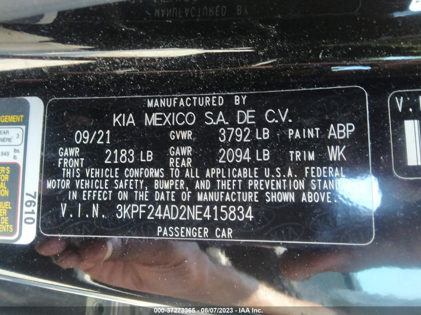 2022 KIA FORTE LXS - 3KPF24AD2NE415834