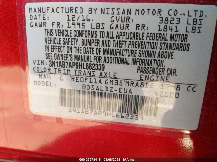 2017 NISSAN SENTRA SV - 3N1AB7AP9HL662339