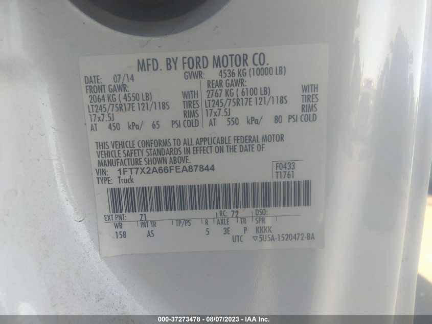 2015 FORD SUPER DUTY F-250 SRW XLT/XL/LARIAT - 1FT7X2A66FEA87844