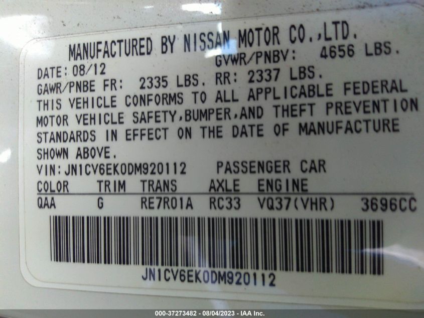 2013 INFINITI G37 COUPE JOURNEY JN1CV6EK0DM920112