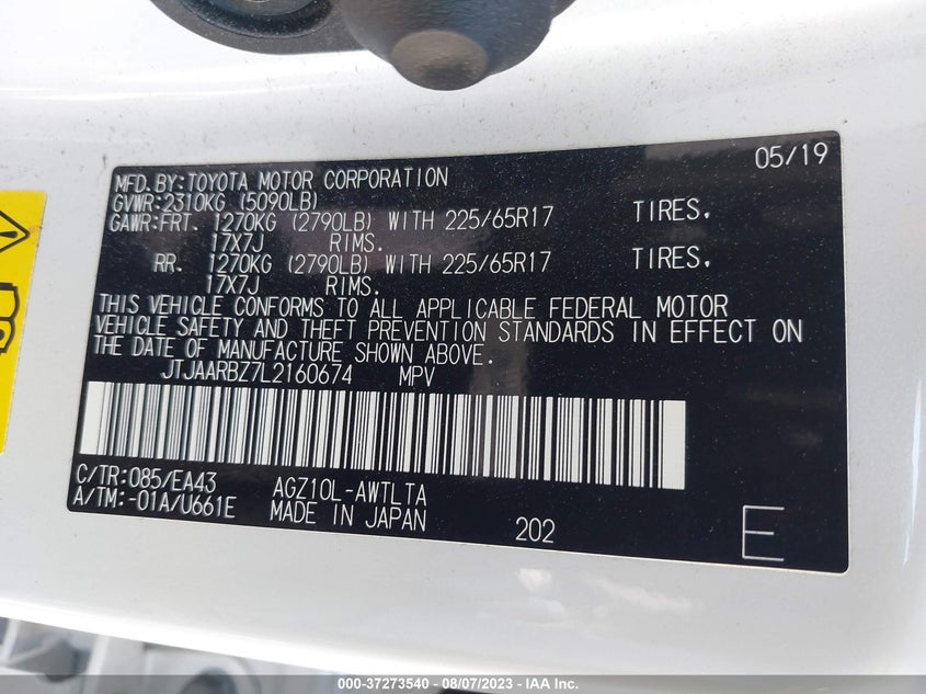 VIN JTJAARBZ7L2160674 2020 LEXUS NX NX 300
