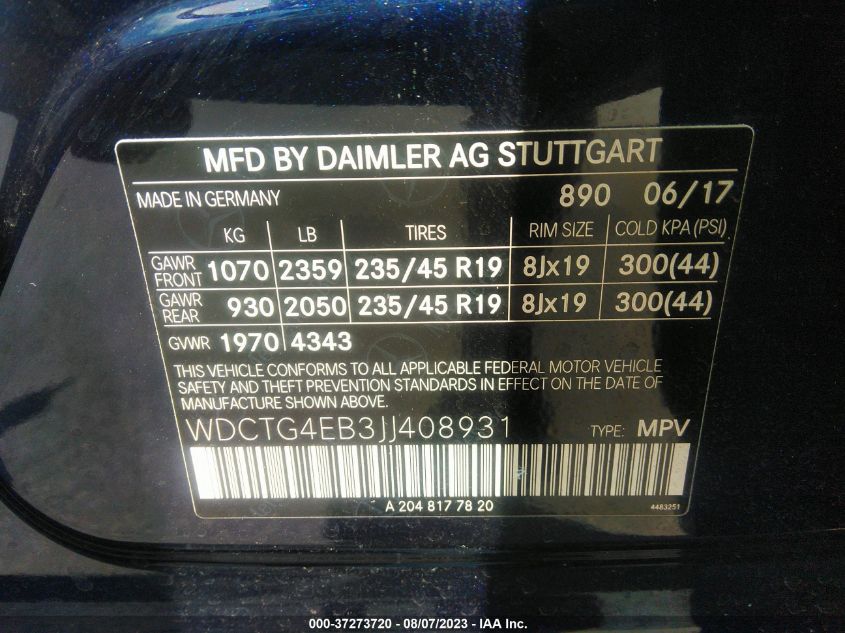 2018 MERCEDES-BENZ GLA GLA 250 - WDCTG4EB3JJ408931