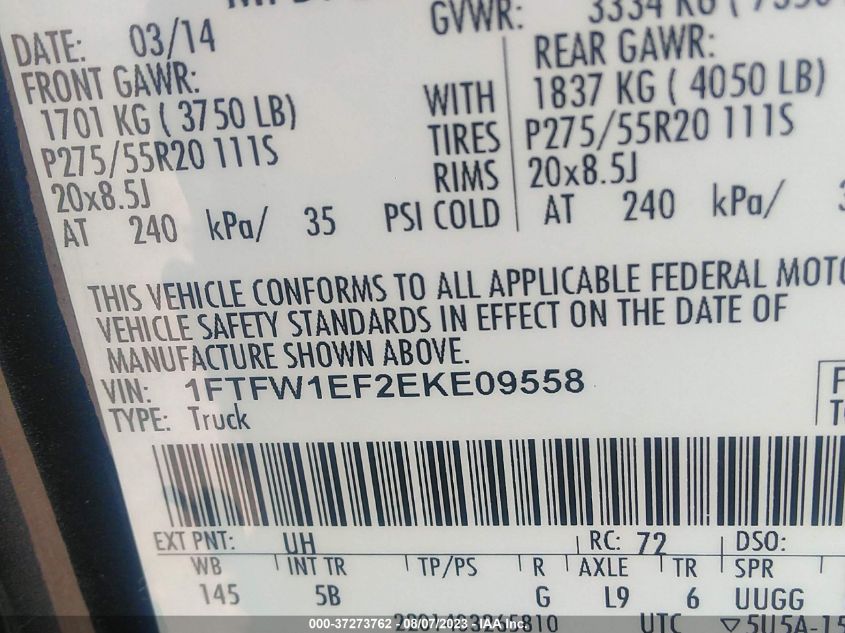 2014 FORD F-150 XL/XLT/STX/FX4/LARIAT 1FTFW1EF2EKE09558