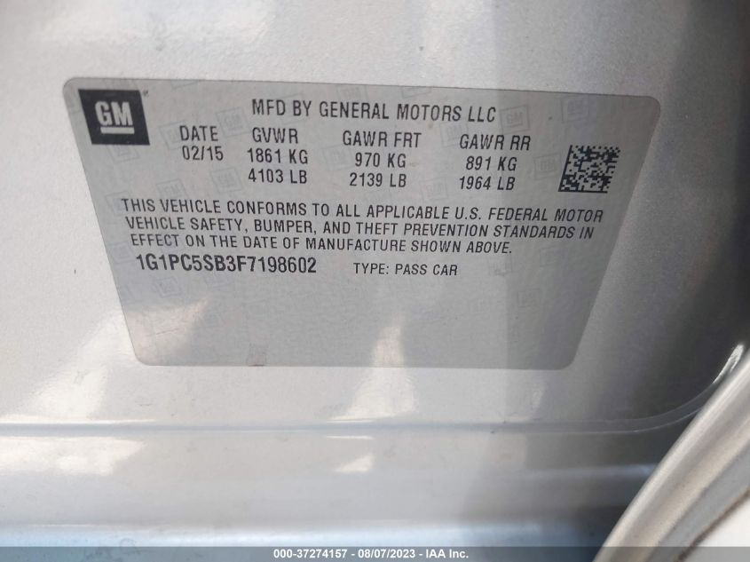2015 CHEVROLET CRUZE LT - 1G1PC5SB3F7198602
