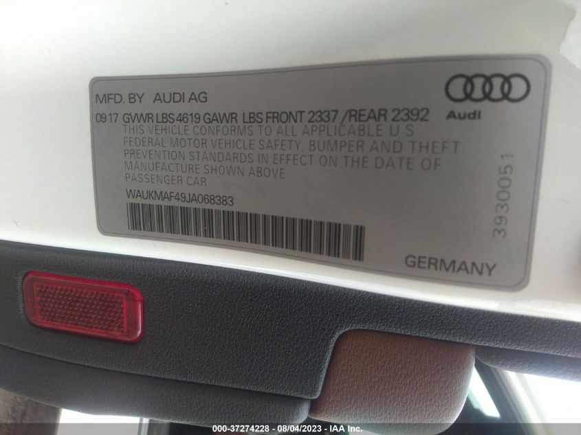 2018 AUDI A4 PREMIUM/TECH PREMIUM - WAUKMAF49JA068383