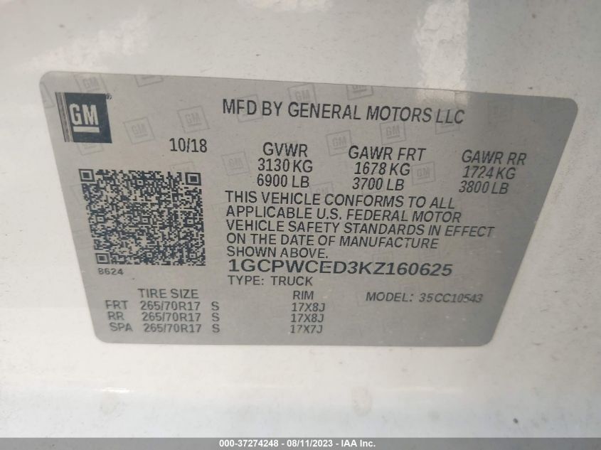 2019 CHEVROLET SILVERADO 1500 LT - 1GCPWCED3KZ160625