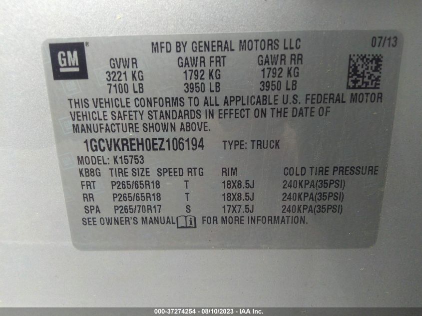 2014 CHEVROLET SILVERADO 1500 LT - 1GCVKREH0EZ106194
