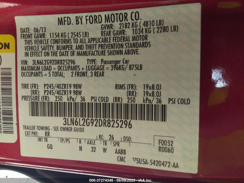 2013 LINCOLN MKZ - 3LN6L2G92DR825296