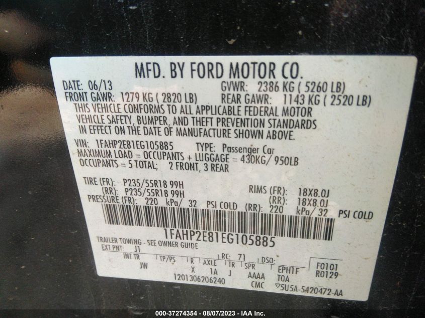 2014 FORD TAURUS SEL - 1FAHP2E81EG105885