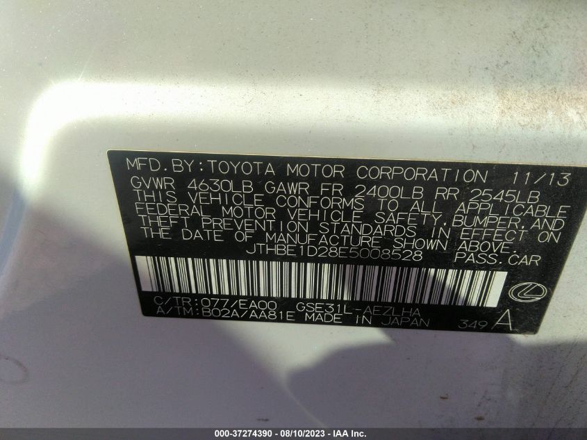 2014 LEXUS IS 350 - JTHBE1D28E5008528