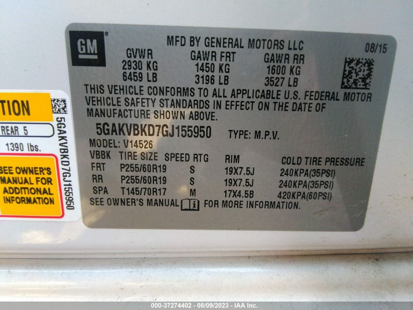 2016 BUICK ENCLAVE - 5GAKVBKD7GJ155950
