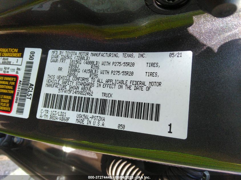 2021 TOYOTA TUNDRA 4WD 1794 EDITION - 5TFAY5F14MX022462