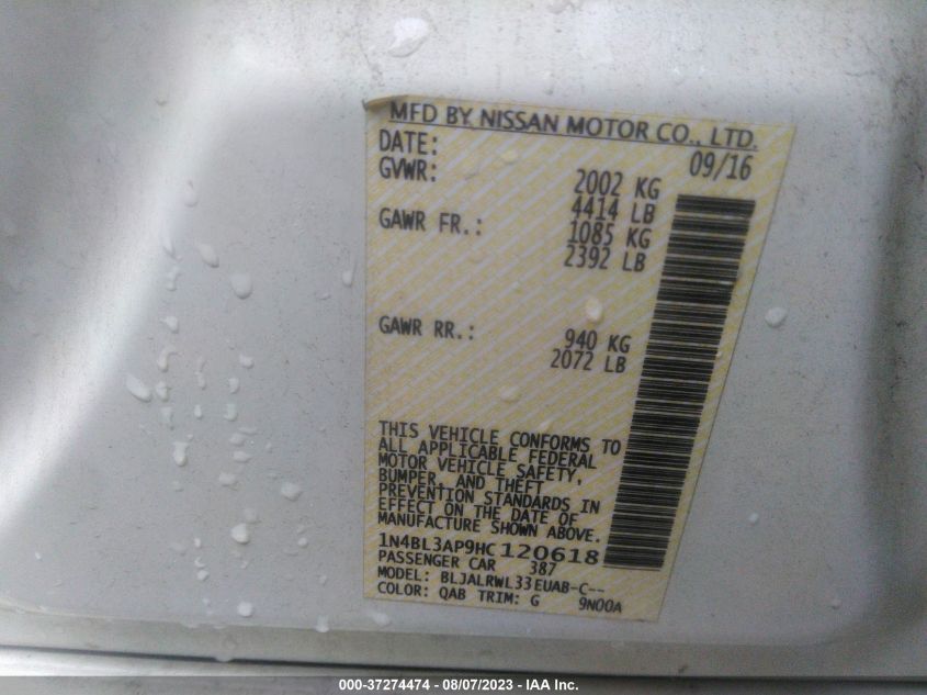 2017 NISSAN ALTIMA 3.5 - 1N4BL3AP9HC120618