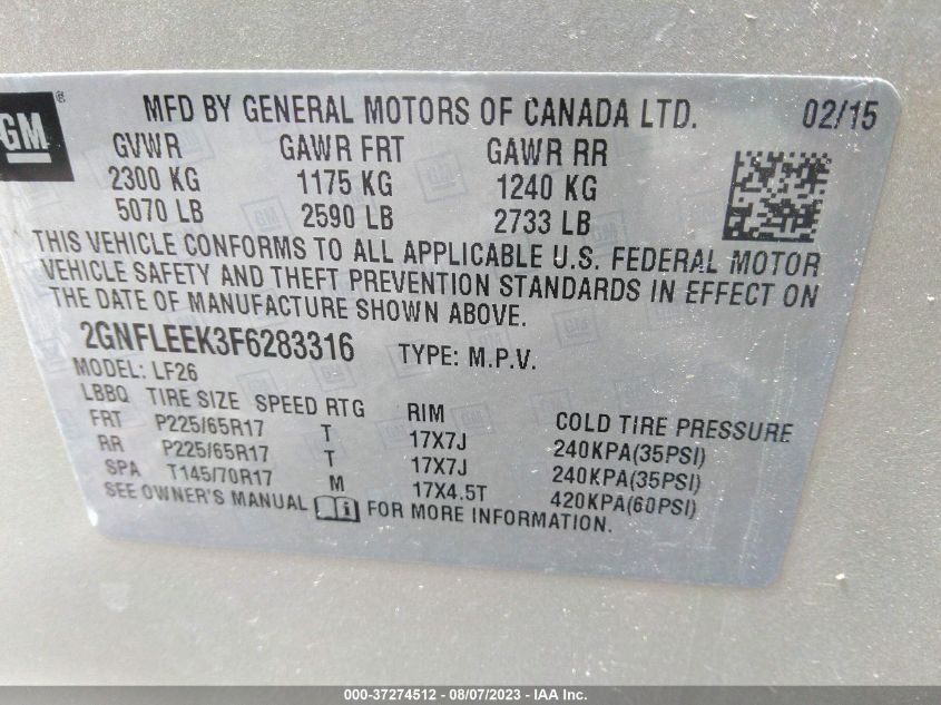 2015 CHEVROLET EQUINOX LS - 2GNFLEEK3F6283316