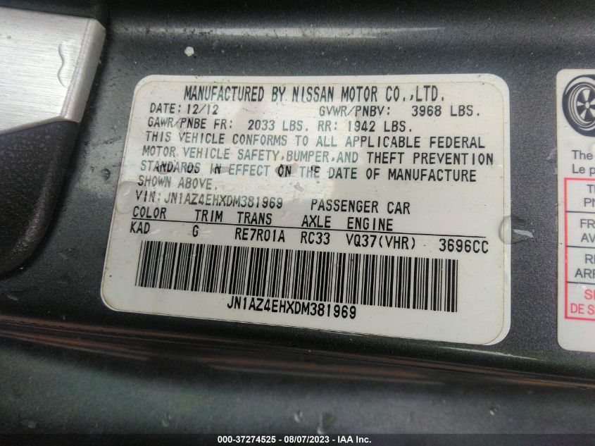 2013 NISSAN 370Z TOURING - JN1AZ4EHXDM381969