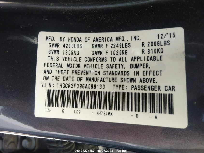 2016 HONDA ACCORD SEDAN LX - 1HGCR2F39GA088133
