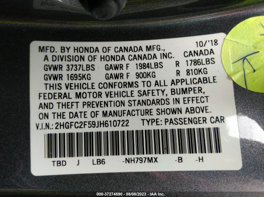 2018 HONDA CIVIC SEDAN LX - 2HGFC2F59JH610722